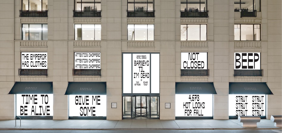 “Not Closed”: Barney’s faces bankruptcy with humor